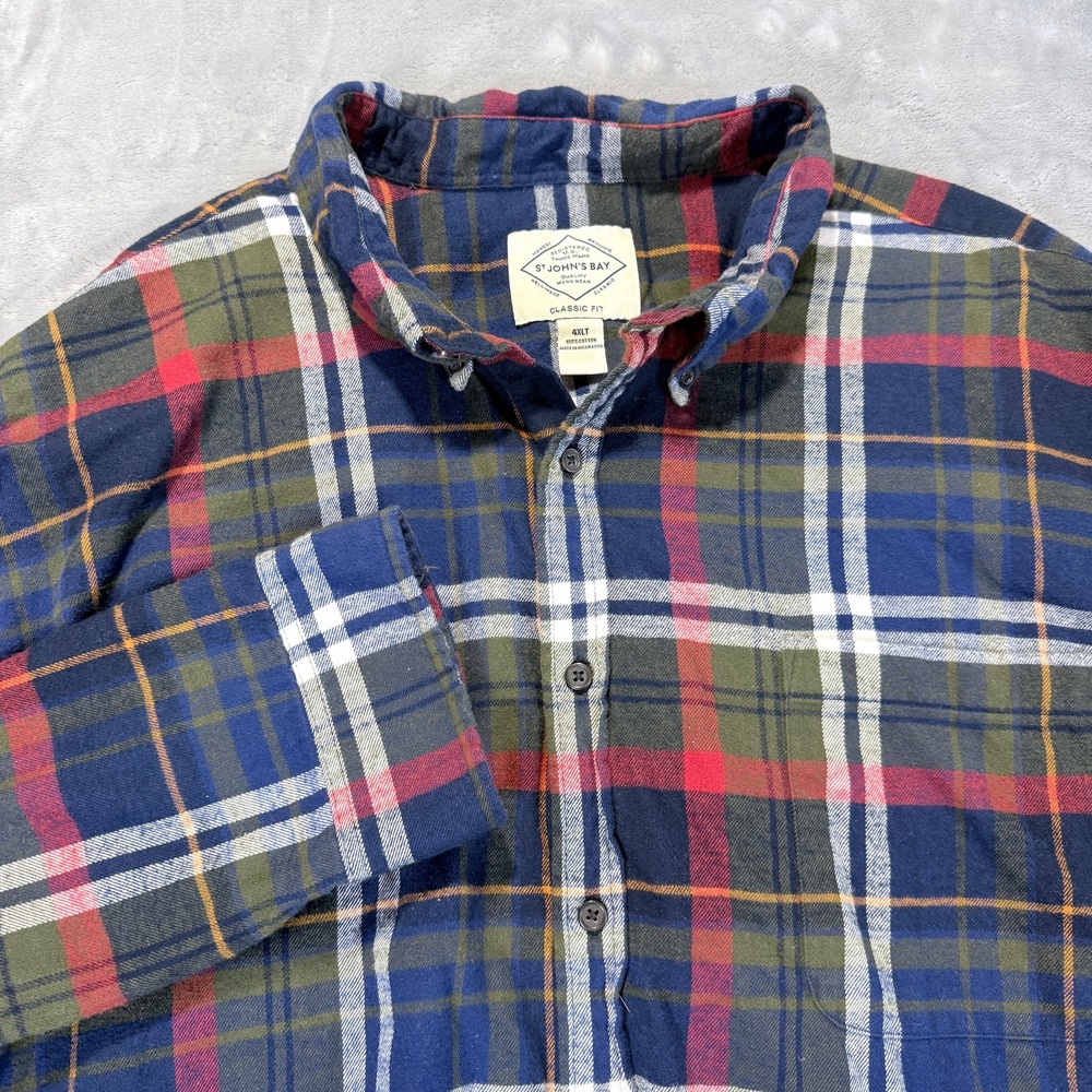 ST JOHNS BAY 4XLT 4XL Tall Classic Fit Plaid Flannel Long Sleeve Button Up Shirt